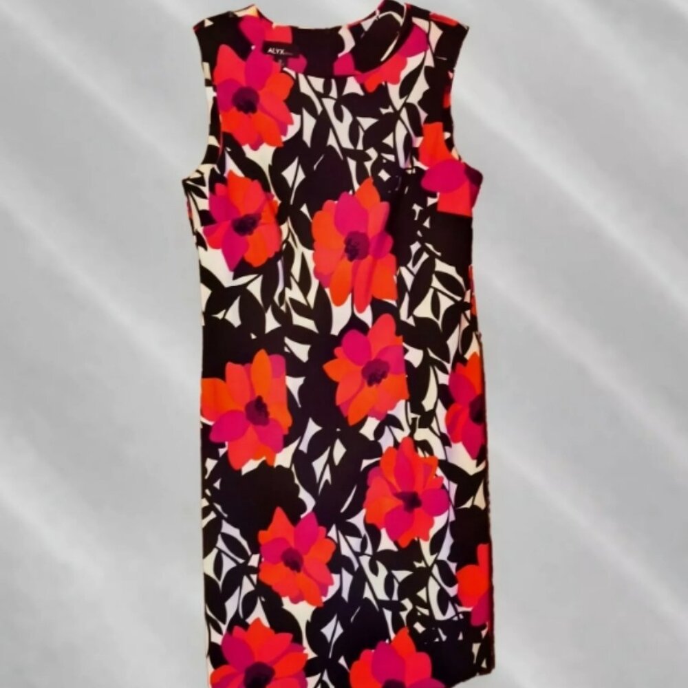 Alyx Dress Womens 10 Sheath Red White Floral Knee Length Sleeveless Formal